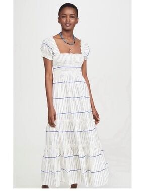 NWOT Tory Burch Aline Maxi Dress Pockets White Small Striped Cottage Summer